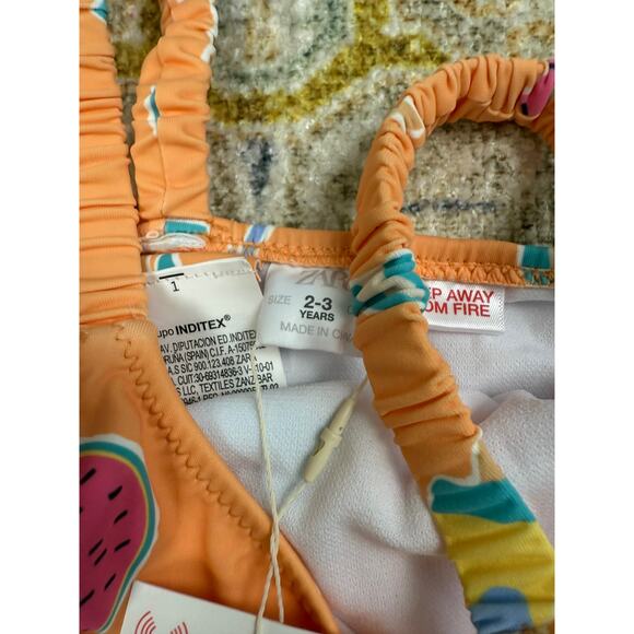 NWT Zara Girls' Orange Beach Print Swimsuit Size 2-3 - Picture 3 of 4
